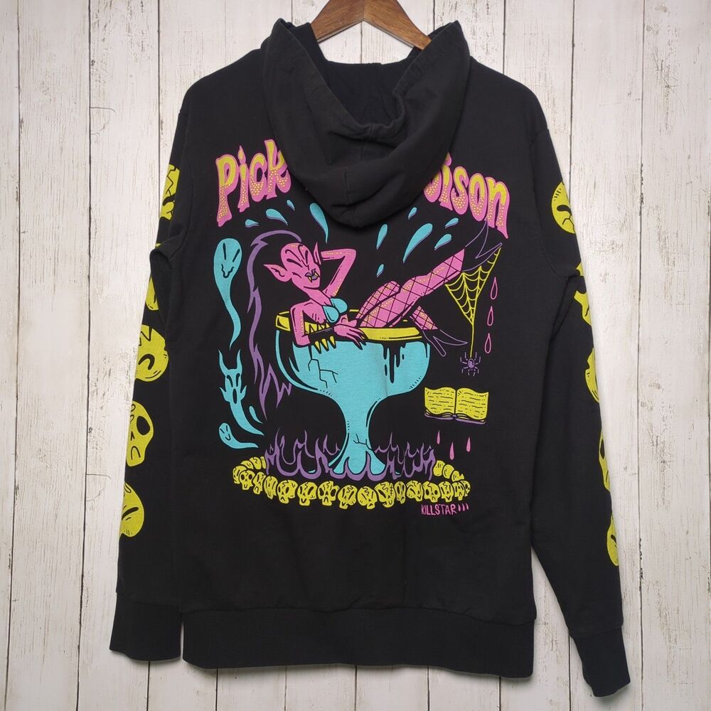 Killstar Pick Your Poison Zip Up Hoodie Size Small Black Goth Witchy Emo Demon